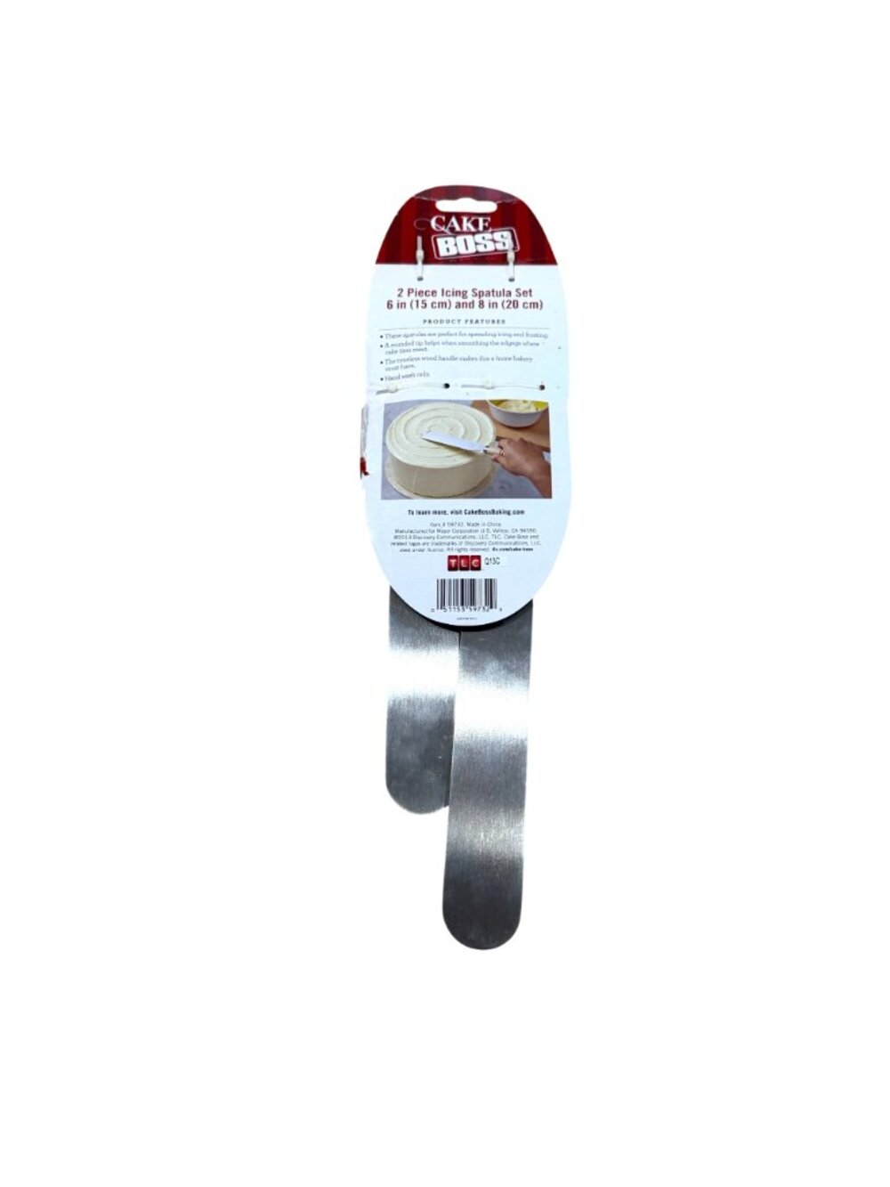 Cake Boss 2 Piece Icing Spatula Set NEW Wood Handle Stainless Steel Blades 6" 8" - Picture 4 of 5